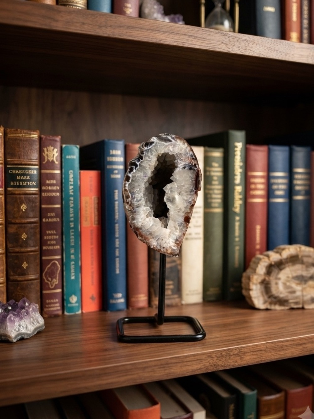 Natural White Geode Decorative Sculpture on Stand